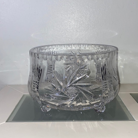 Other - Vintage Bohemian Crystal Whirling Star Footed Candy Bowl Pinwheel Serving Dish